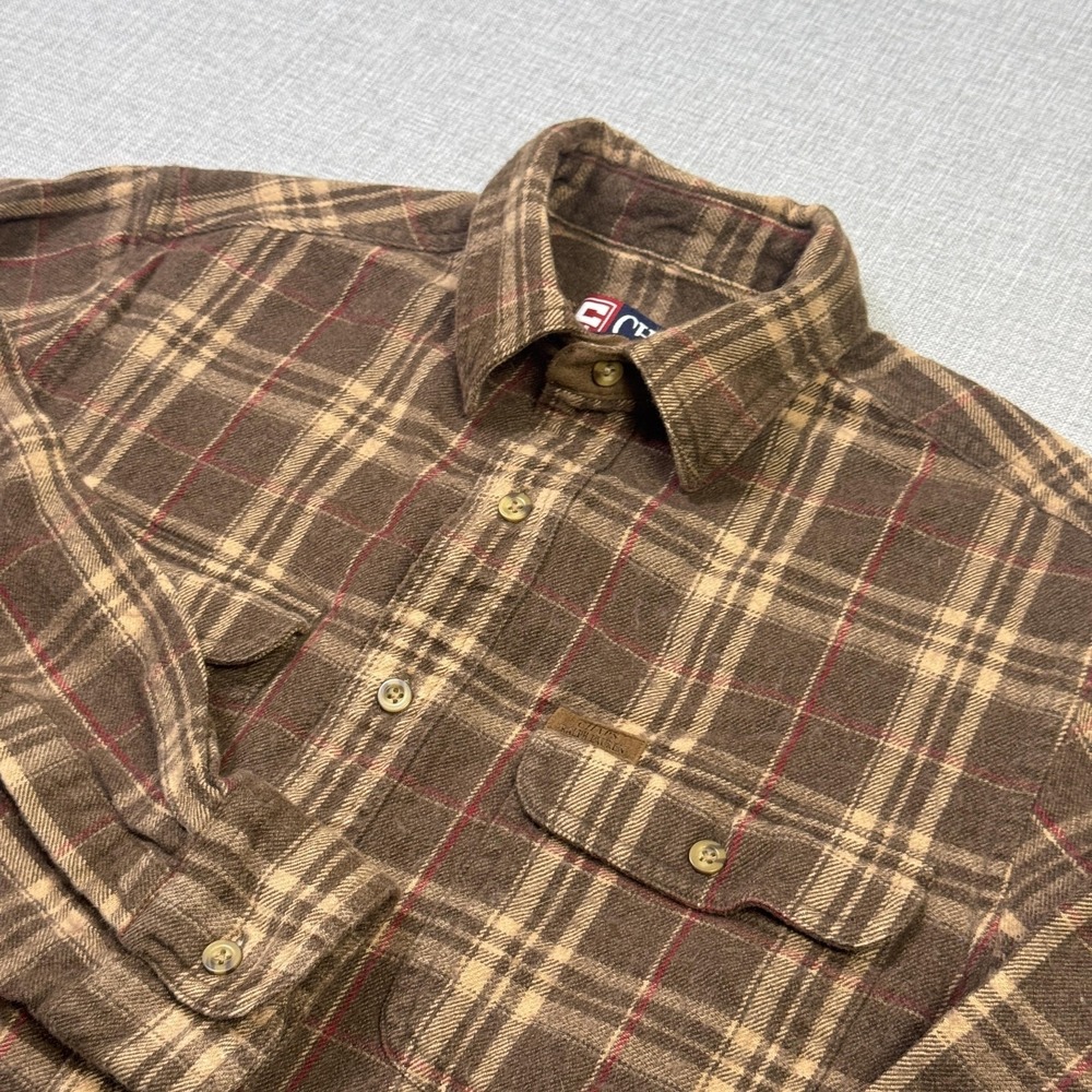 Chaps Ralph Lauren‎ Flannel Wool Cotton Button-Up Shirt Mens Small Brown Plaid